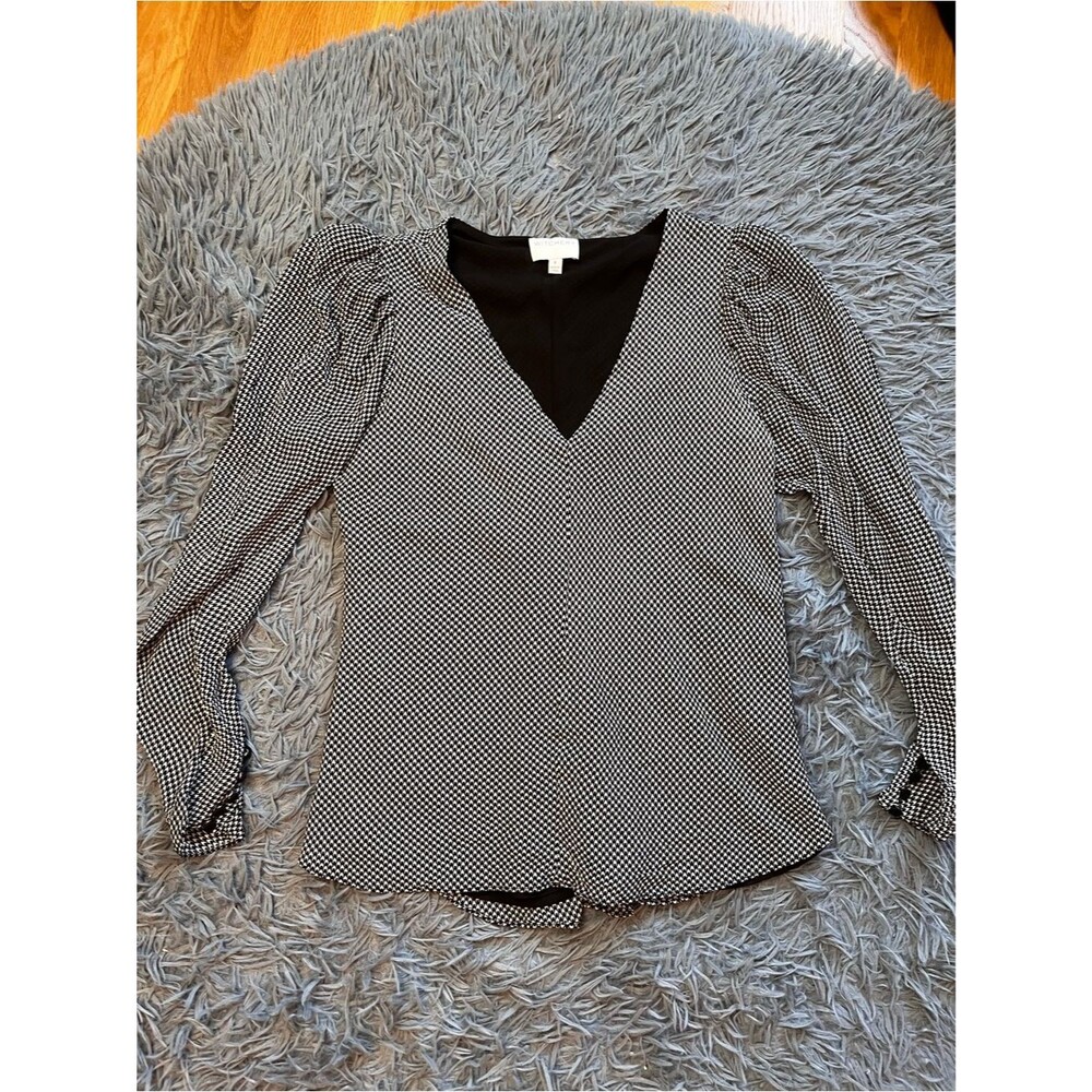 Witchery Black White Houndstooth V-Neck Long Sleeve Blouse Top Size 4